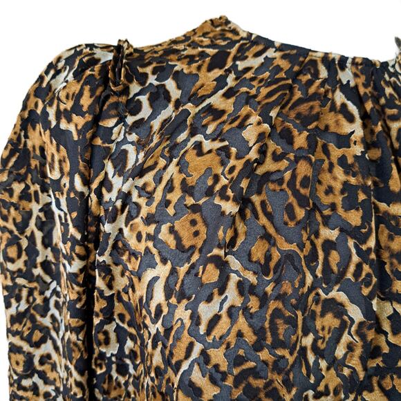 RONNY KOBO Chiara Leopard Burnout Puff Long Sleeve Top Small Black Tan Blouse - Picture 5 of 9